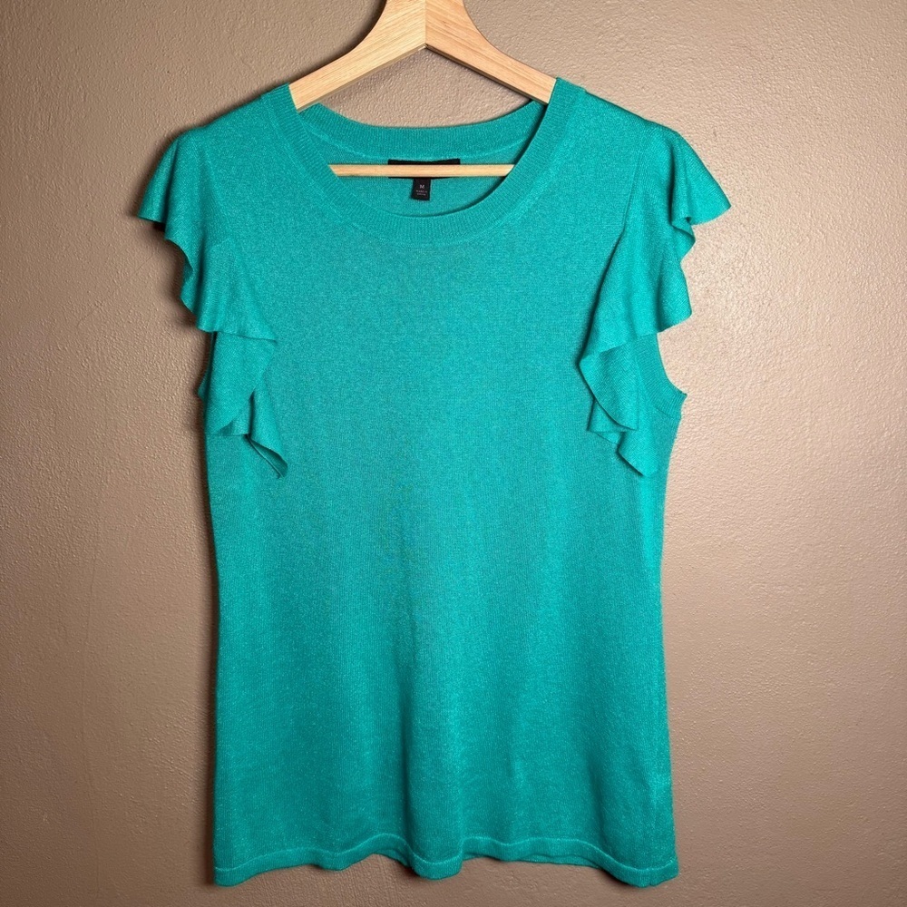Banana Republic Sleeveless Ruffle Sweater Short Sleeve Green Top Size Medium - Picture 2 of 15